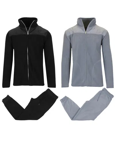 Galaxy By Harvic Men's Polar Fleece 2-full Matching Sets, 4 Piece In Black,heather Gray