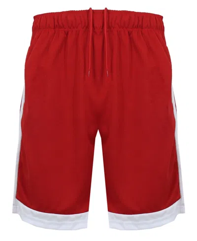 Galaxy By Harvic Men's Premium Active Moisture Wicking Workout Mesh Shorts With Trim In Red,white
