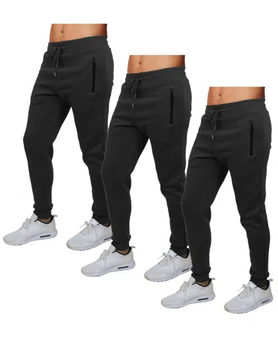 Galaxy By Harvic Men's Pro Star Slim Fit Fleece Lined Joggers-3 Pack In Black