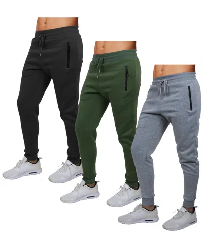 Galaxy By Harvic Men's Pro Star Slim Fit Fleece Lined Joggers-3 Pack In Black,heather Gray,olive