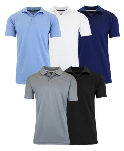 Galaxy By Harvic Men's Regular-fit Moisture-wicking Polo Shirt Set, 5-pack In Multi