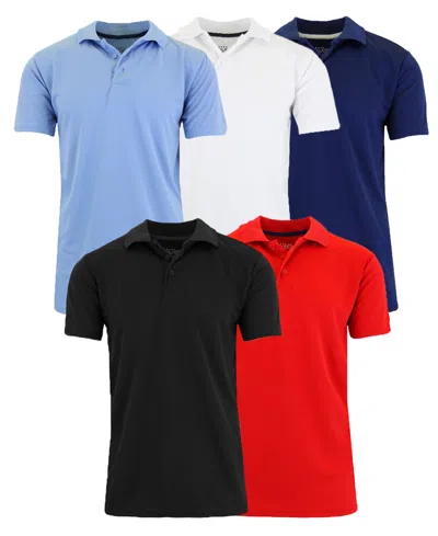 Galaxy By Harvic Men's Regular-fit Moisture-wicking Polo Shirt Set, 5-pack In Multi