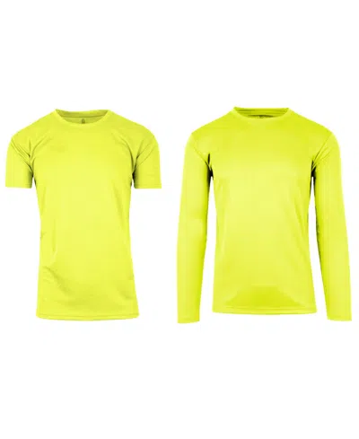 Galaxy By Harvic Men's Short Sleeve Long Sleeve Moisture-wicking Quick Dry Performance Crew Neck Tee-2 Pack In Neon Green-neon Green