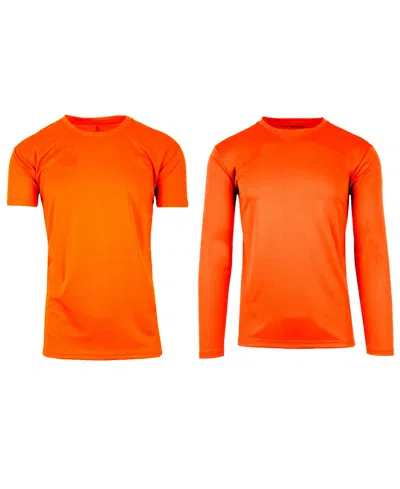 Galaxy By Harvic Men's Short Sleeve Long Sleeve Moisture-wicking Quick Dry Performance Crew Neck Tee-2 Pack In Neon Orange-neon Orange