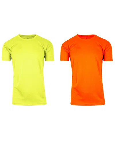 Galaxy By Harvic Men's Short Sleeve Moisture-wicking Quick Dry Performance Crew Neck Tee -2 Pack In Neon Green-neon Orange