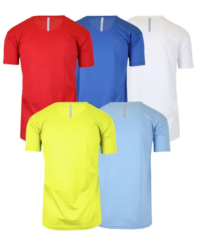 Galaxy By Harvic Men's Short Sleeve Moisture-wicking Quick Dry Performance Crew Neck Tee -5 Pack In Blue Multi