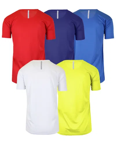 Galaxy By Harvic Men's Short Sleeve Moisture-wicking Quick Dry Performance Crew Neck Tee -5 Pack In Navy Multi