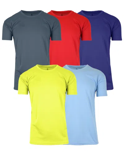 Galaxy By Harvic Men's Short Sleeve Moisture-wicking Quick Dry Performance Crew Neck Tee -5 Pack In Red Multi 2