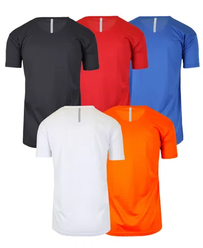 Galaxy By Harvic Men's Short Sleeve Moisture-wicking Quick Dry Performance Crew Neck Tee -5 Pack In Red Multi