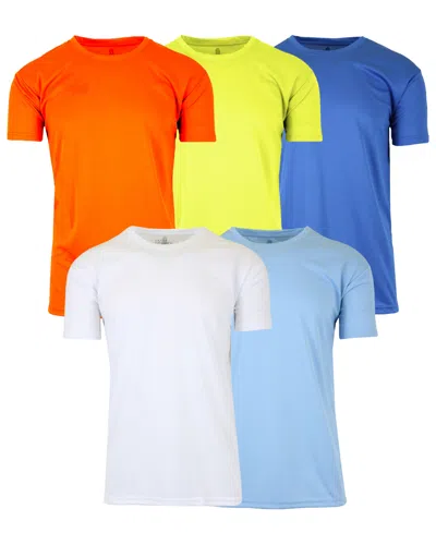 Galaxy By Harvic Men's Short Sleeve Moisture-wicking Quick Dry Performance Crew Neck Tee -5 Pack In Yellow Multi