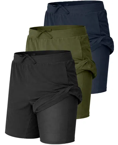 Galaxy By Harvic Men's Side Pockets Stretch Running Shorts, 3-pack In Multi
