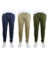 Galaxy By Harvic Men's Slim Fit Basic Stretch Twill Joggers, Pack Of 3 In Navy,khaki And Olive