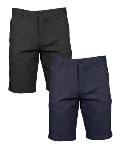 Galaxy By Harvic Men's Slim Fitting Cotton Flex Stretch Chino Shorts, Pack Of 2 In Black Navy