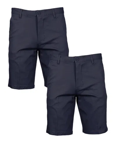 Galaxy By Harvic Men's Slim Fitting Cotton Flex Stretch Chino Shorts, Pack Of 2 In Navy Navy