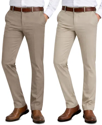 Galaxy By Harvic Men's Slim-fit Woven Stretch Pants, 2-pack In Brown