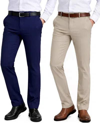 Galaxy By Harvic Men's Slim-fit Woven Stretch Pants, 2-pack In Brown