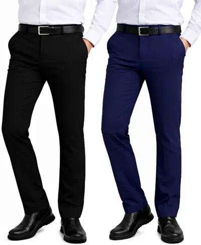 Galaxy By Harvic Men's Slim-fit Woven Stretch Pants, 2-pack In Black