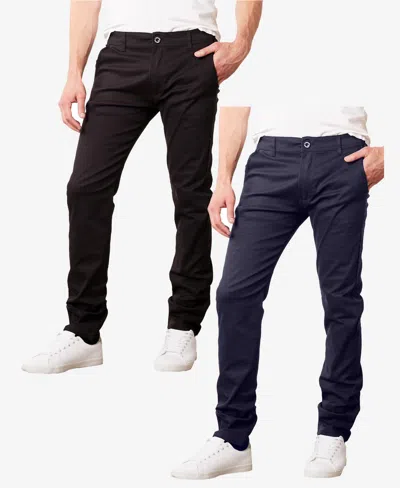 Galaxy By Harvic Men's Super Stretch Slim Fit Everyday Chino Pants, Pack Of 2 In Black Navy