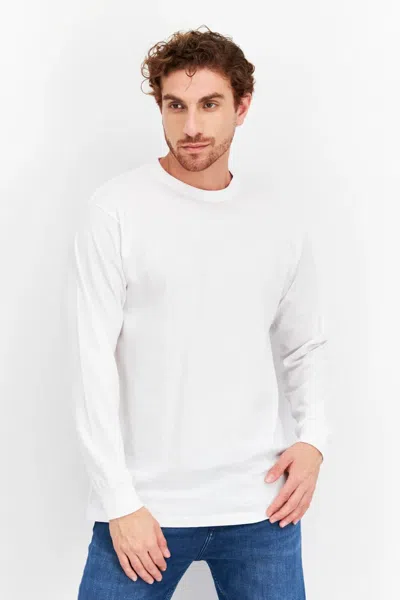 Galaxy By Harvic T-shirt Men White Cotton Crew Neck Long Sleeve Pullover Mcww219