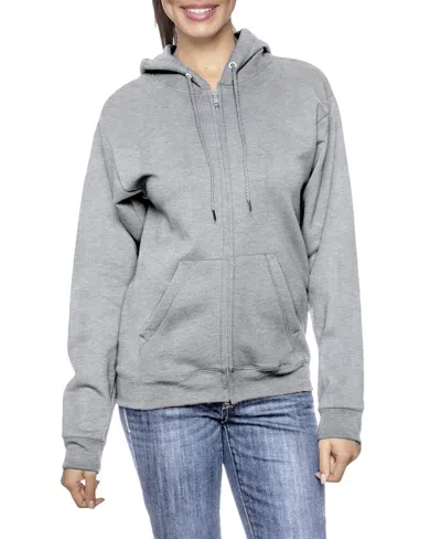 Galaxy By Harvic Women's Fleece-lined Loose-fit Full-zip Sweater Hoodie In Heather Gray