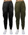 Galaxy By Harvic Women's Heavyweight Loose Fit Fleece Lined Cargo Jogger Pants Set, 2 Pack In Black,olive