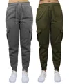 Galaxy By Harvic Women's Heavyweight Loose Fit Fleece Lined Cargo Jogger Pants Set, 2 Pack In Charcoal,olive