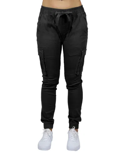 Galaxy By Harvic Women's Loose Fit Cotton Stretch Twill Cargo Joggers In Black
