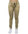Galaxy By Harvic Women's Loose Fit Cotton Stretch Twill Cargo Joggers In Khaki
