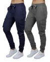 Galaxy By Harvic Women's Loose Fit Cotton Stretch Twill Cargo Joggers Set, 2 Pack In Navy,gray