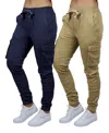 Galaxy By Harvic Women's Loose Fit Cotton Stretch Twill Cargo Joggers Set, 2 Pack In Navy,khaki
