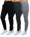 Galaxy By Harvic Women's Loose-fit Fleece Jogger Sweatpants 3-pack In Black-charcoal-gray