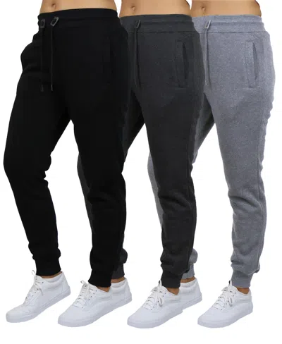 Galaxy By Harvic Women's Loose-fit Fleece Jogger Sweatpants 3-pack In Black-charcoal-gray