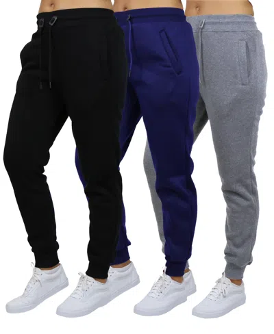 Galaxy By Harvic Women's Loose-fit Fleece Jogger Sweatpants 3-pack In Black-navy-heather Gray