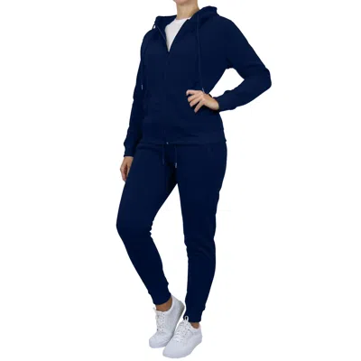 Galaxy By Harvic Women's Loose Fit Fleece-lined Full Zip Up Hoodie & Jogger 2-piece Set In Blue