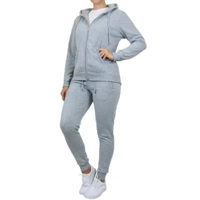 Galaxy By Harvic Women's Loose Fit Fleece-lined Full Zip Up Hoodie & Jogger 2-piece Set In Gray
