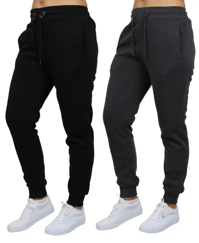 Galaxy By Harvic Women's Loose Fit Fleece Lined Jogger Sweatpants-2 Pack In Black-charcoal
