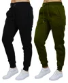 Galaxy By Harvic Women's Loose Fit Fleece Lined Jogger Sweatpants-2 Pack In Black-olive