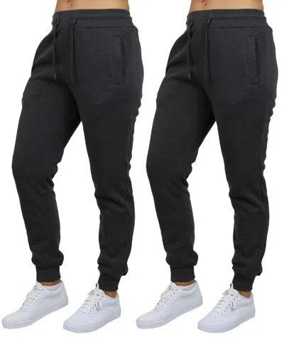 Galaxy By Harvic Women's Loose Fit Fleece Lined Jogger Sweatpants-2 Pack In Charcoal-charcoal