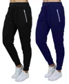 Galaxy By Harvic Women's Loose Fit Fleece Lined Jogger Sweatpants With Zipper Pockets-2 Pack In Black-navy