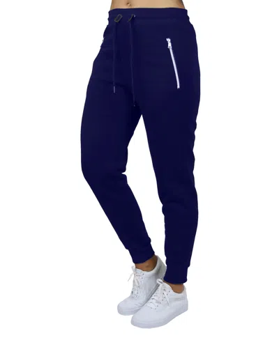 Galaxy By Harvic Women's Loose Fit Fleece Lined Jogger Sweatpants With Zipper Pockets In Navy