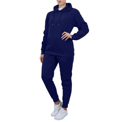 Galaxy By Harvic Women's Loose Fit Fleece-lined Pullover Hoodie & Jogger 2-piece Set In Blue