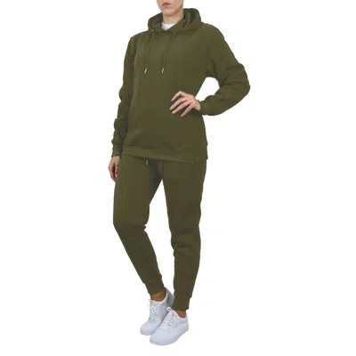 Galaxy By Harvic Women's Loose Fit Fleece-lined Pullover Hoodie & Jogger 2-piece Set In Green