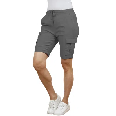 Galaxy By Harvic Women's Loose Fit Super Flex Stretch Cargo Jogger Shorts In Gray