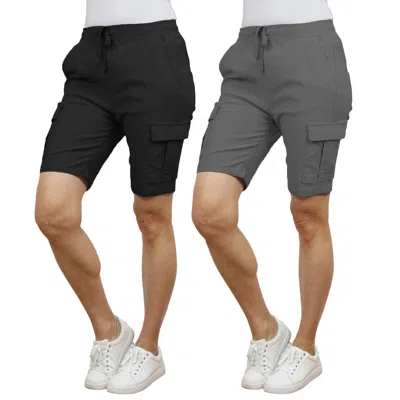 Galaxy By Harvic Women's Loose Fit Super Flex Stretch Cargo Jogger Shorts-2 Pack In Multi