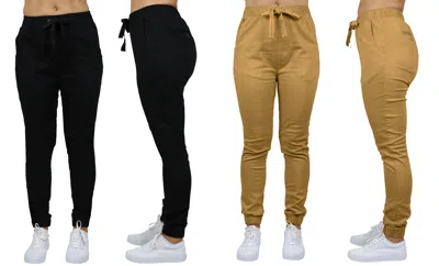 Galaxy By Harvic Women's Loose Fit Twill Jogger Pants-2 Pack In Multi