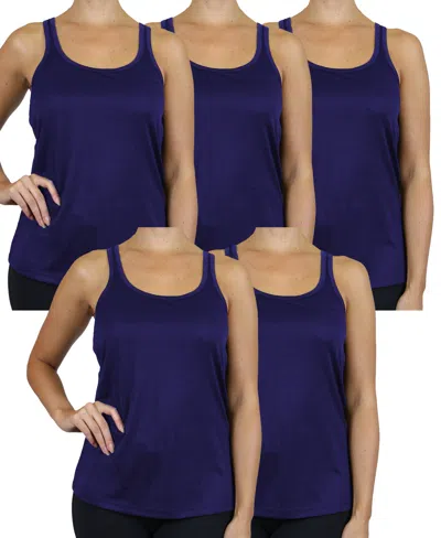 Galaxy By Harvic Women's Moisture Wicking Racerback Tanks-5 Pack In Navy