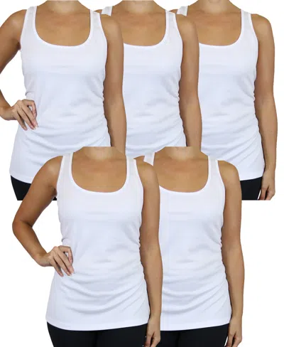 Galaxy By Harvic Women's Moisture Wicking Racerback Tanks-5 Pack In White