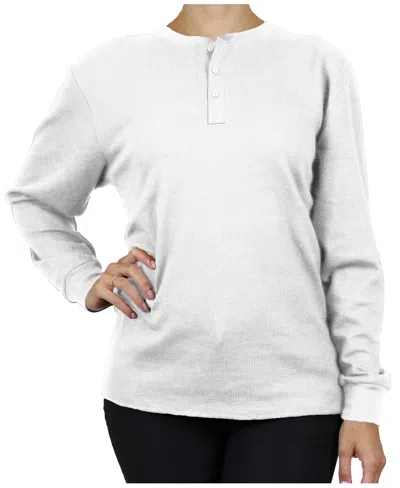 Galaxy By Harvic Women's Oversize Loose Fitting Waffle-knit Henley Thermal Sweater In White