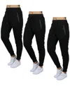 Galaxy By Harvic Women's Pro Star Loose Fit Fleece Lined Jogger Sweatpants 3-pack In Black