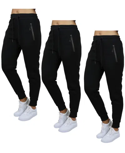 Galaxy By Harvic Women's Pro Star Loose Fit Fleece Lined Jogger Sweatpants 3-pack In Black